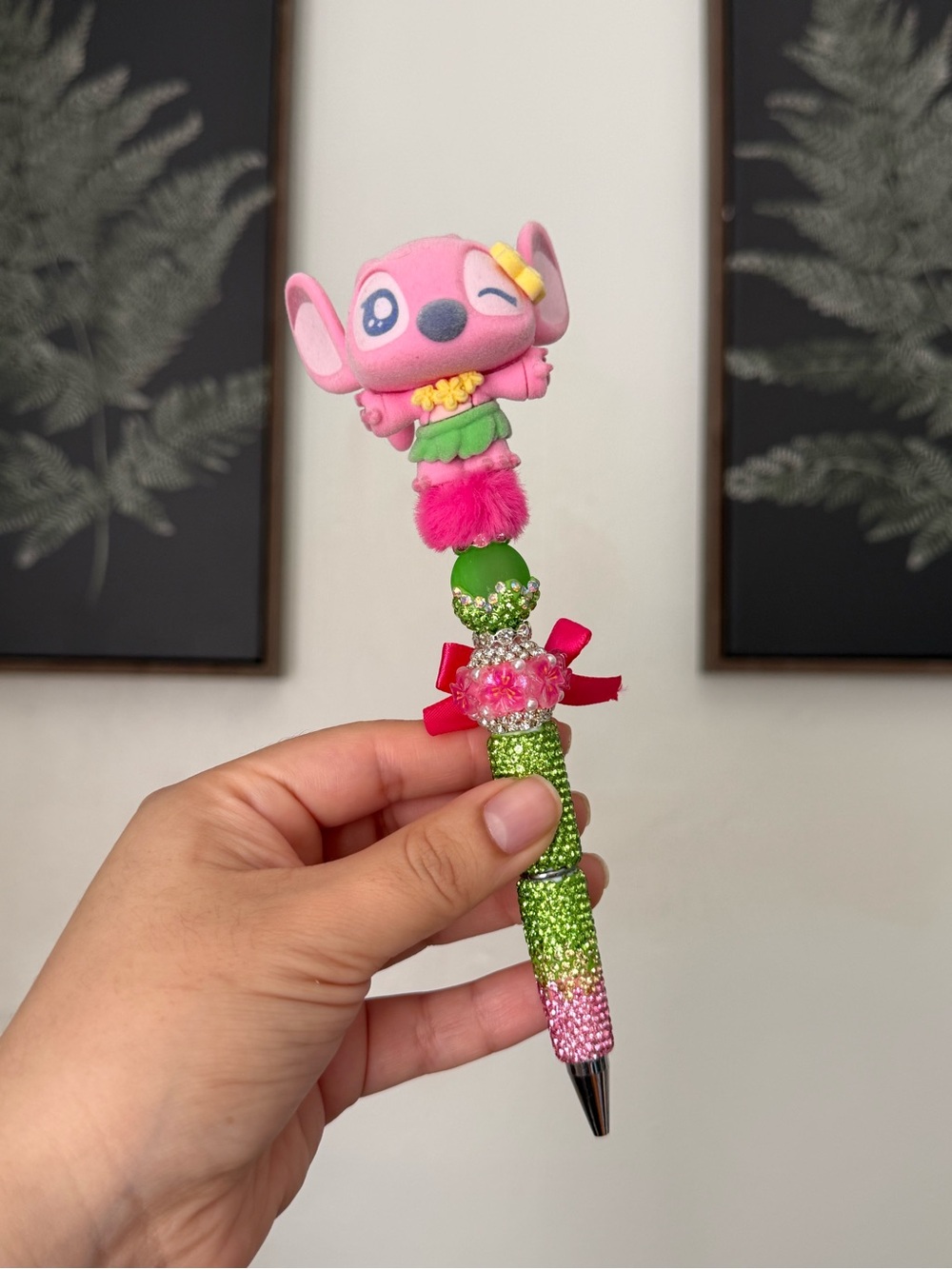 Angel Pink and Green Custom Handmade Beaded Pen - Picture 2 of 4